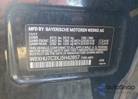 2018 BMW X1 Sdrive28I from USA, damaged, VIN WBXHU7C3XJ5H42857
